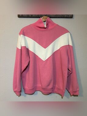 Vintage Cheetah Pink & White Chevron Mock Neck Sweatshirt